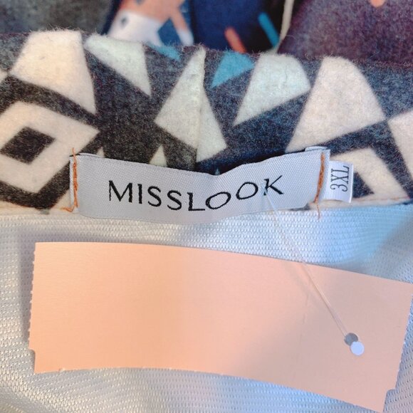 Misslook Brown, Tan, Ivory, & Blue Tribal Print Blaze/ Jacket Size 3XL - Picture 4 of 6